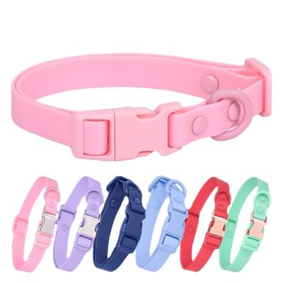 China Stocked Macaron Color Pet Collar Rust Proof PVC Engraved Dog Collar Waterproof and Dirt Resistant Silicone Dog Leash for sale