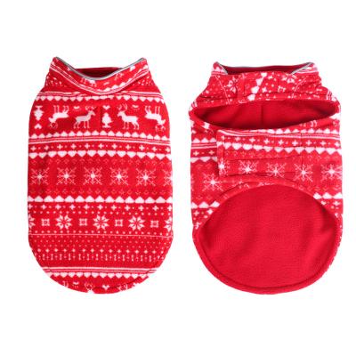 China Stocked Winter Christmas Pet Clothes Thick Printed Polar Fleece Jacket Coat Dog Clothes Reversible Reflective Dog Costume for sale