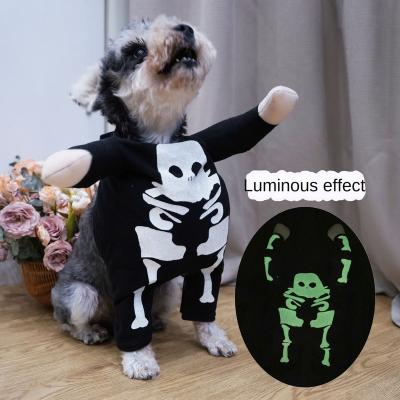 China Stocked New Halloween Pet Costume Transfiguration Skull 3D Fluorescent Nightlight Fun Dress Schnauzer Koki Pet Clothing for sale