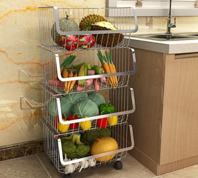 China 4 Tier Food Rack Storage Cart Organizer and Wheels Kitchen Sustainable Vegetable Serving Rolling Cart S/S 304 for sale