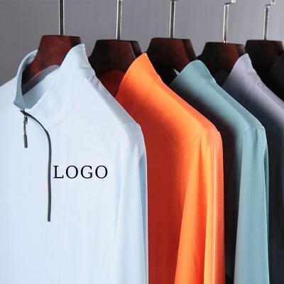 China Wholesale QUICK DRY Polyester Plain Long Sleeve Sports Custom Logo Quarter Zip Top Mens White T-Shirt With Reflective Stripe for sale