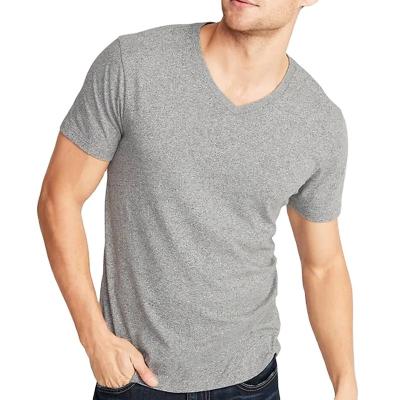 China wholesale custom Anti-wrinkle 180 grams cotton organic anti-static men's T-shirt v-neck summer custom logo t-shirt for men for sale