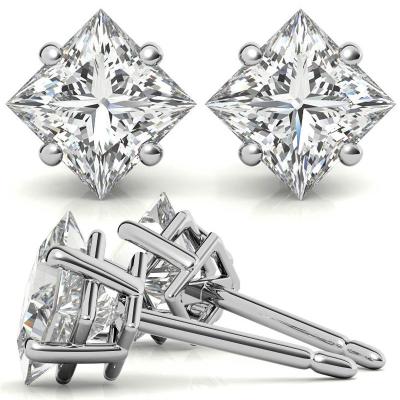 China CLASSIC Classic Women Style 14K/18K Gold 1ct 5.5mm Unique Princess Cut VVS Clarity DEF Color Moissanite Stud Earrings for sale