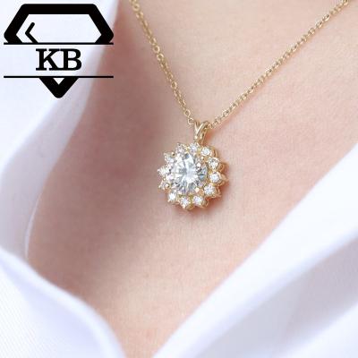 China Romantic KIBO Tasty GEM Necklaces 1ct Flowers Necklace 10K Gold Moissanite Pendant Necklace For Women for sale