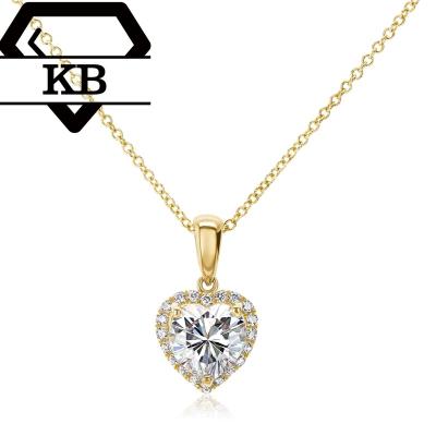 China Hot Sale Diamond Jewelry Women 14K Real Gold Heart Cut 1Ct Moissanite Vintage Pendant Necklace Love Heart Pendant for sale