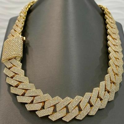 China Hiphop Glazed 24MM Wide 4 Rows Prong Setting VVS Moissanite Cuban Link Chain Necklace for sale