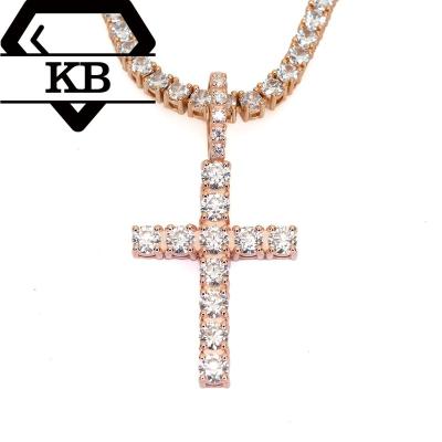 China Hiphop Full Iced Out 925 Sterling Silver 3mm Moissanite Cross Tennis Necklace Pendant Set for sale