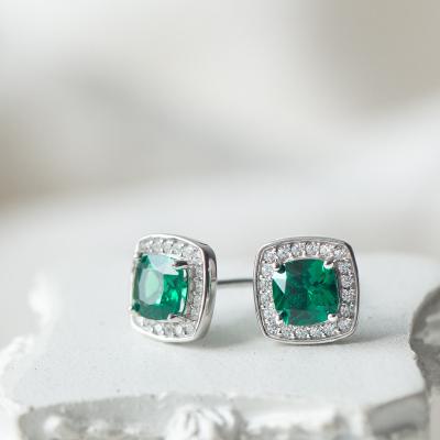 China KIBO GEM Stone Green Classic Design 925 Sterling Silver Jewelry 1CT cushion cut stud earrings for women for sale