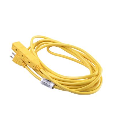 China 3-Outlet Consumer Electronics Service Extension Cord, 16/14/12 A.W.G., 13/15A, 1875/1625W, 4/8/15M, Yellow for sale