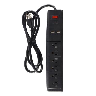 China 6-Outlets ABS Surge Protector ABS Power Strip with 2 USB, 1.5-6FT Cord, 125V/60Hz/15A/1875W, Black for sale