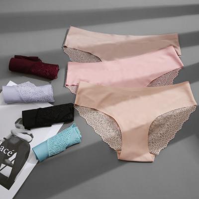 China Ladies Breathable Hot Underwear Stitching Comfortable Thong Sexy High Elasticity Briefs Lace Woman Underwear for sale