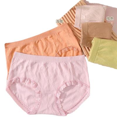 China Breathable Elastic Waistband Panties Plus Size Underwear Women's Seamless Lace Briefs For Lady Female for sale