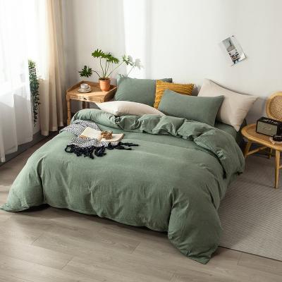 China Anti Dust Mite Duvet Cover Set 100% Green Washed Cotton Super Soft Feel Linen Bedding Set Solid Design for sale