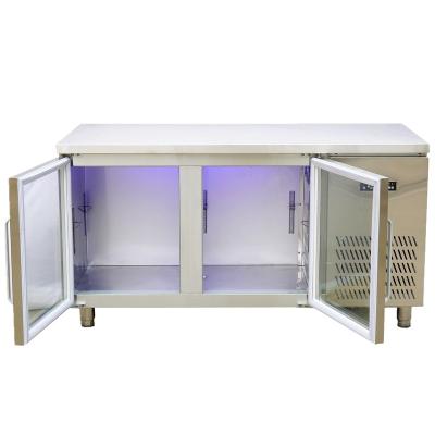 China Single-temperature Double Glass Doors Blue Light Bar Counter Fridge for sale