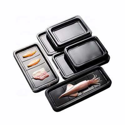 China Disposable Thickened Fresh Fruit Box Supermarket Beef Pork Fish Box Fresh Tray Black Suitable Tray for sale