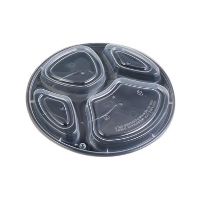 China Disposable Round Three-compartment Salad Box Plastic Packing Box With Lid American Takeout Lunch Box 1000ml for sale