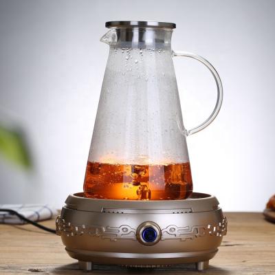 China Modern Luxury Wholesale Juice Kettle Teapot With Stand Tray Large Capacity Transparent Heat Resistant Glass Water Jug Set Cold Resistant Pot for sale