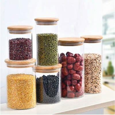 China Custom Stored Airtight Shape Bamboo Lid Storage Bulk Empty Glass Spice Jar Stored for sale