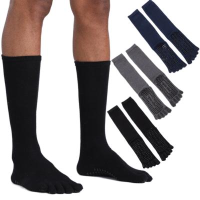 China Men's Yoga Mid-Calf Toe Socks Professional Sports Silicone Cotton Football Basketball Running Socks Non-slip Sweat-absorbent Long Socks for sale