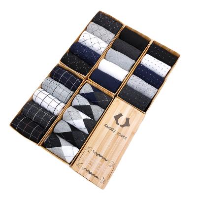 China HJSOX Autumn Hot Sale Fashion Plaid Antibacterial Wholesale Pure Color Cotton Business Breathable Socks for sale