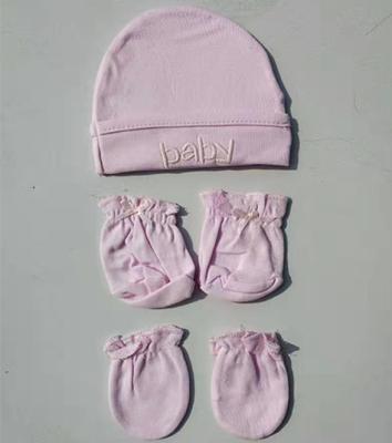 China PICS 100% Cotton Baby Girl Hat Kids Baby Hats Gloves Gloves 3 Newborn Striped Newborn for sale