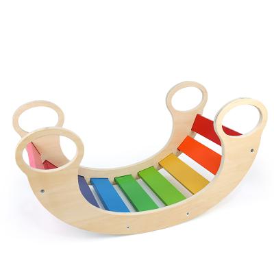 China Nordic Style Children's Rainbow Wooden Rocking Chair Climbing Interactive Children's Toy Room Decoration Rocking Chair Wooden Yx-zychyyy for sale