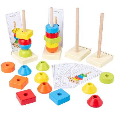 China Toy New Arrival Learning Educational Montessori Colored Baby Wooden Toy Rainbow Stacker Wooden Tower for Children for sale