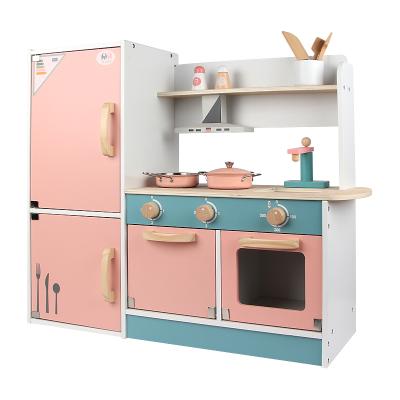 China Japanese Style Wooden Children's Simulation Wooden Kitchen Set Kitchenware Toy Stove Parent-Child Interaction Play Room Refrigerator for sale