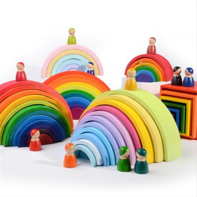 China Educational Toy Wooden Arch Rainbow Building Blocks Children's Puzzle Montessori Early Education Parent-child Interaction Toys for sale