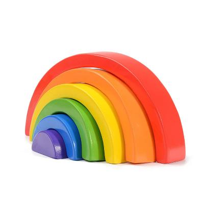 China Educational Toy Wooden Puzzle Solid Wood Rainbow 6-Piece Macaron Building Block Arch Bridge Semicircle Children's Early Education Toys for sale