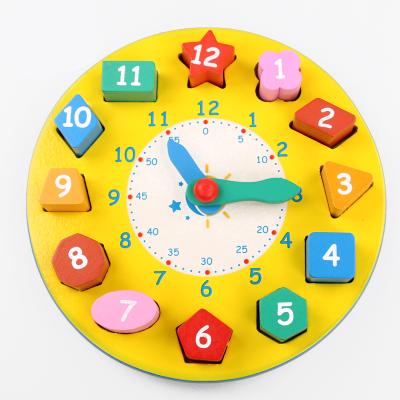 China Educational Toy Shape Number Clock Teaching Aids Wooden Kindergarten Children's Puzzle Cognitive Teaching Clock Dial Toys Cognitive Time for sale