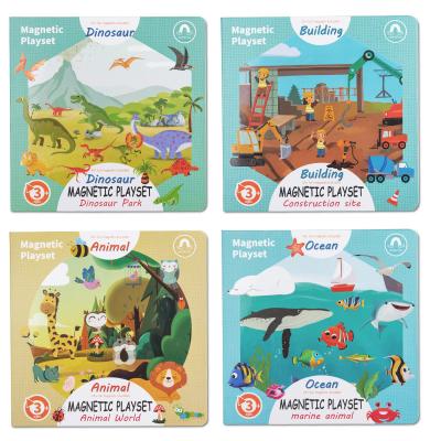 China Educational Toy Wholesale Cross-Border Book Holder-Style Scene Puzzle Children Traffic Educational Animal Dinosaur Toy New Magnetic Puzzle for sale