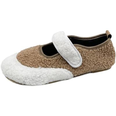 China 2021The new head flat bottom winter indoor comfortable round light cute slippers warm shoes plus plush slippers for sale