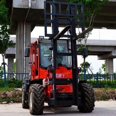 China New Design Easy Operation Articulated Off Road Diesel Forklift 4wd All Four Wheel Drive 3ton 3.5ton Rough Terrain Forklift for sale