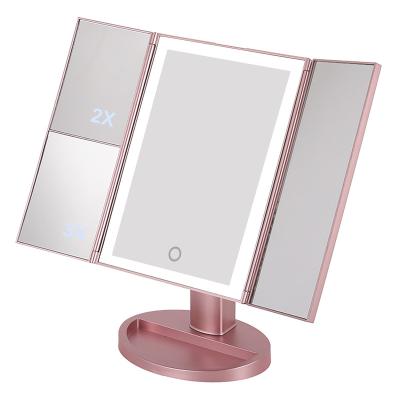 China Professional Magnifying Rose Gold Makeup Mirror With Lighted Led Integral Lights for sale