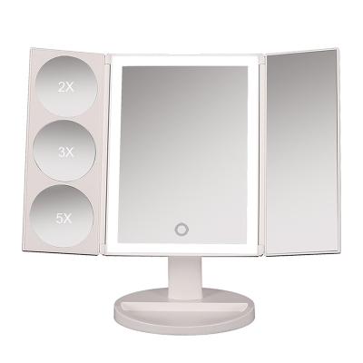 China High Quality USB Lighted Touch Screen Dressing Table Mirror Standing Desk Triple Cosmetic Led Light Makeup Mirror for sale