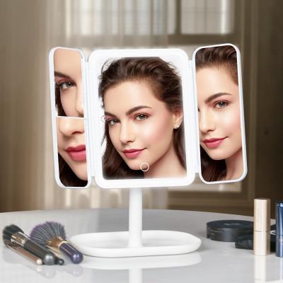 China Wholesale New Customized 3 Way Manufacturer Wholesale Triple Lighted Led Compact Mirror Makeup Mirror for sale