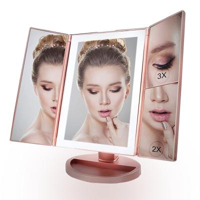 China Modern Nordic Room Travel Bedroom Touch Lighted Triple Switch Led Lighted Vanity Mirror For Makeup for sale