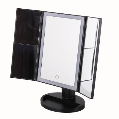 China Travel Vanity Lighted Desktop Makeup Mirror Lighted Foldable Led Mirror Makeup Mirror With Led Lights for sale