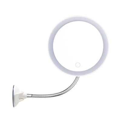 China Single Sided Round Lighted Gooseneck Shower Hollywood Shaving Mirror Led Makeup Vanity Mirror for sale