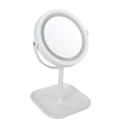 China Double Sides Lighted Round Standing Table Top Vanity Mirror 1X Mirror +10X Regular Magnifying Makeup Mirror for sale