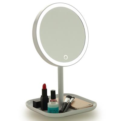 China Lighted Round Wired Up Dressing Table Mirror USB Desk Charger Smart Touch Control Light With Lights for sale