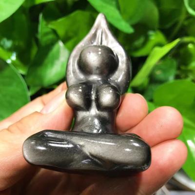 China New Design Europe Natural Silver Obsidian Female Body Yoga Goddess Crystal Model For Decoration for sale