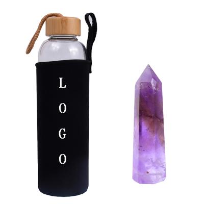 China Europe Gemstone Crystal Elixir Bottle with Crystal Point Healing Obelisk Wand Natural Rose Crystal Energy Bottle for sale