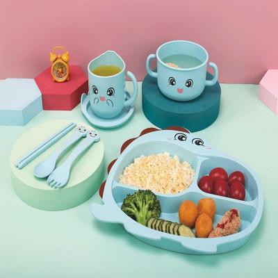 China Children's Tableware PP Dish Bowl Feeding Set Stocked Cup Spoon Chopsticks Bowl Set Lovely Cartoon Plastic Cute Dragon for sale