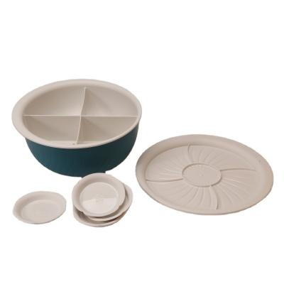 China Stored Pot Hot Food Prep Set Vegetables Serving Basket 4 Compartments Plastic Colander Bowl With Serving Dish And Dishes for sale