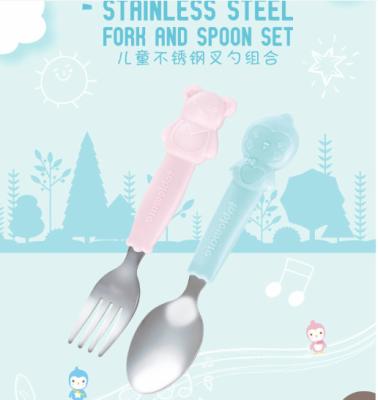 China Modern Cartoon Stainless Steel Fork And Spoon Set Tableware 304 Stainless Steel Baby Feeding Fork And Spoon for sale