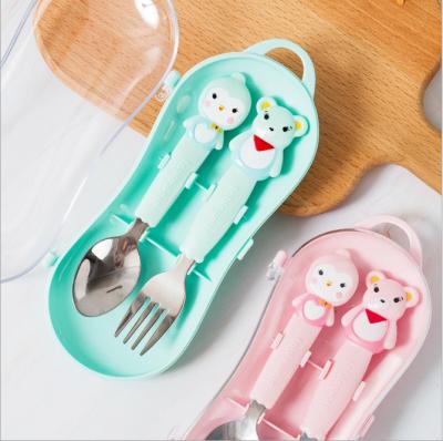 China Viable Boxed Portable Children's Tableware 304 Stainless Steel Spoon Fork Baby Food Training Set for sale