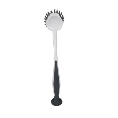 China Sustainable Hot Sale Plastic Dish Brush With Sucker Kitchen Cleaning Brushes With Long Handle for sale