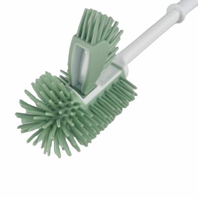 China Sustainable Silicone Toilet Brush Toilet Long Handle Heavy Duty Bristles Under Household Using For Bathroom for sale